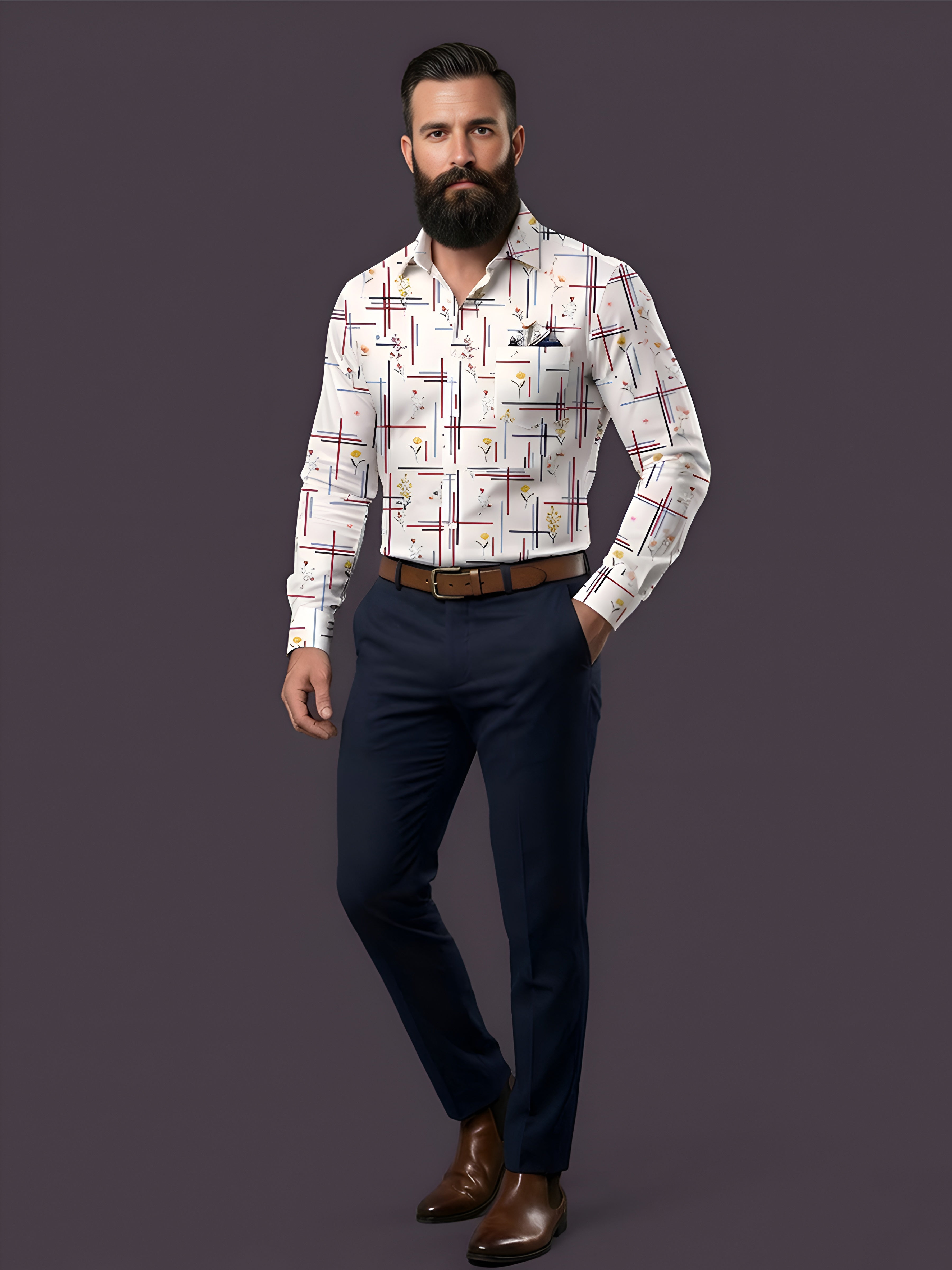 Man`s Digital Printed Creamy Colors Full Sleeve Shits 01