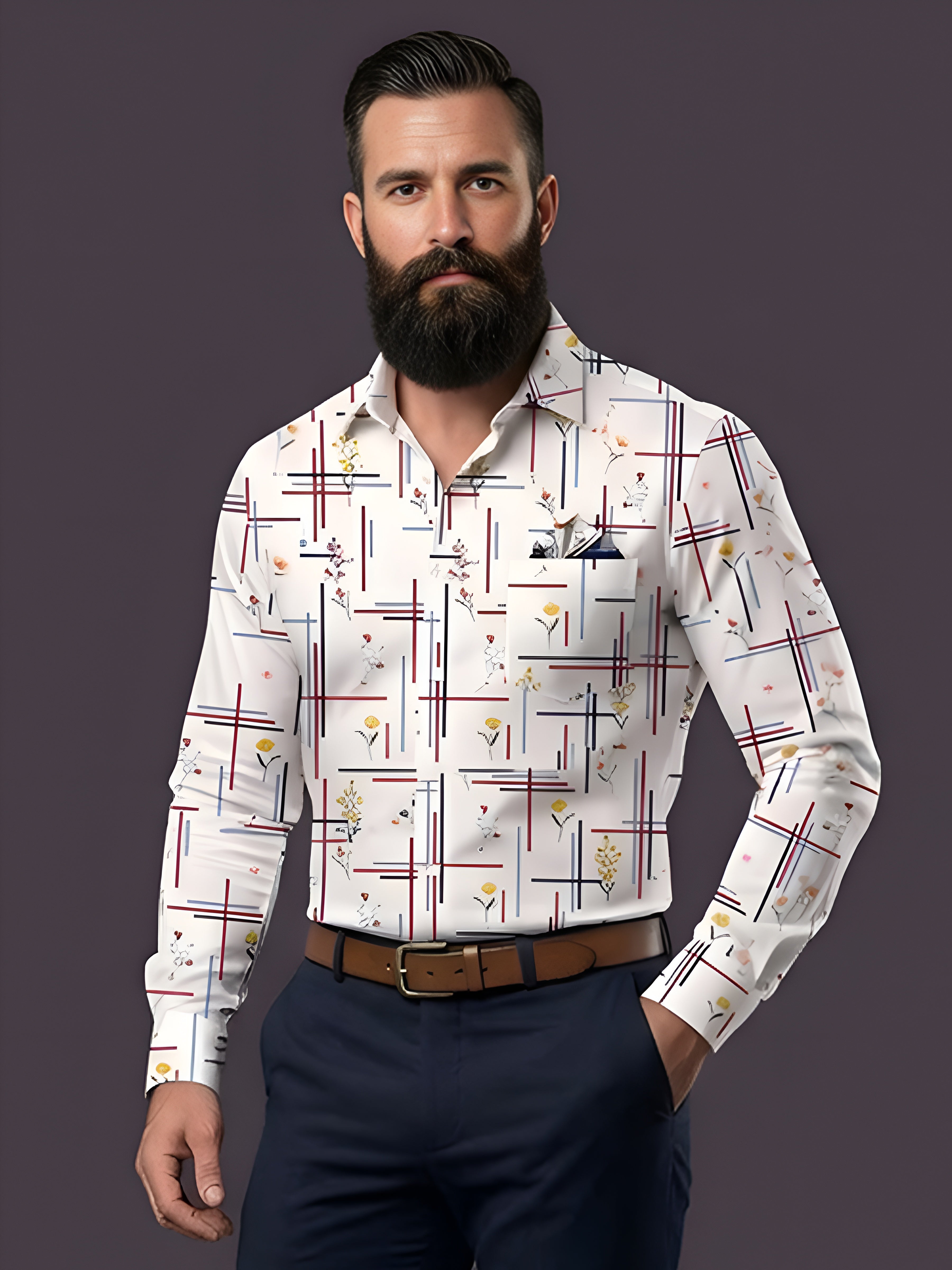 Man`s Digital Printed Creamy Colors Full Sleeve Shits 01
