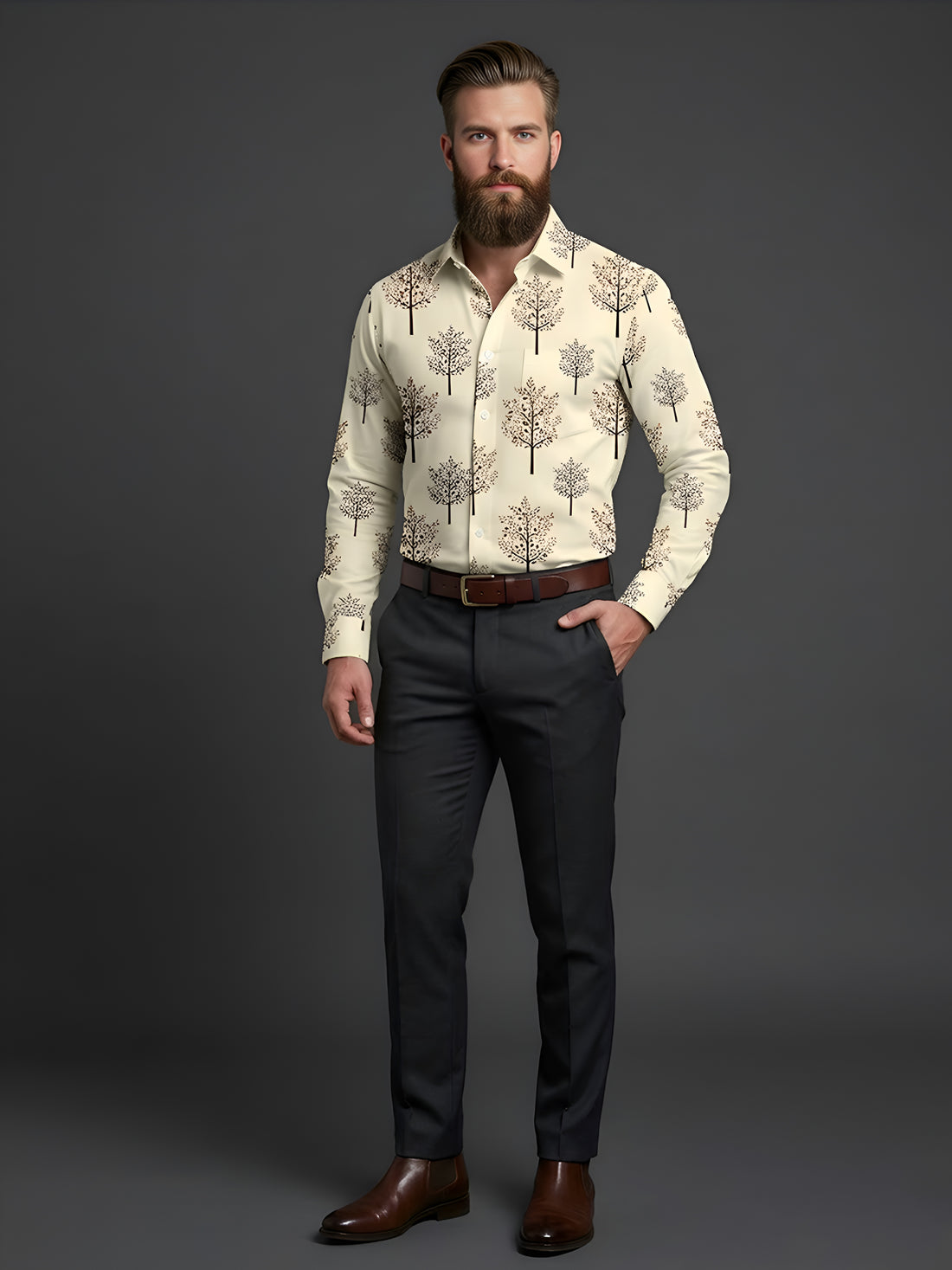 Man`s Digital Printed Creamy Colors Full Sleeve Shits 03