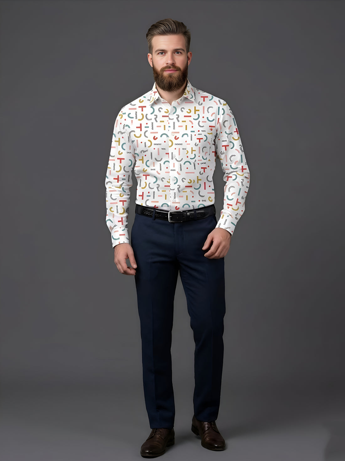 Man`s Digital Printed Creamy Colors Full Sleeve Shits 04