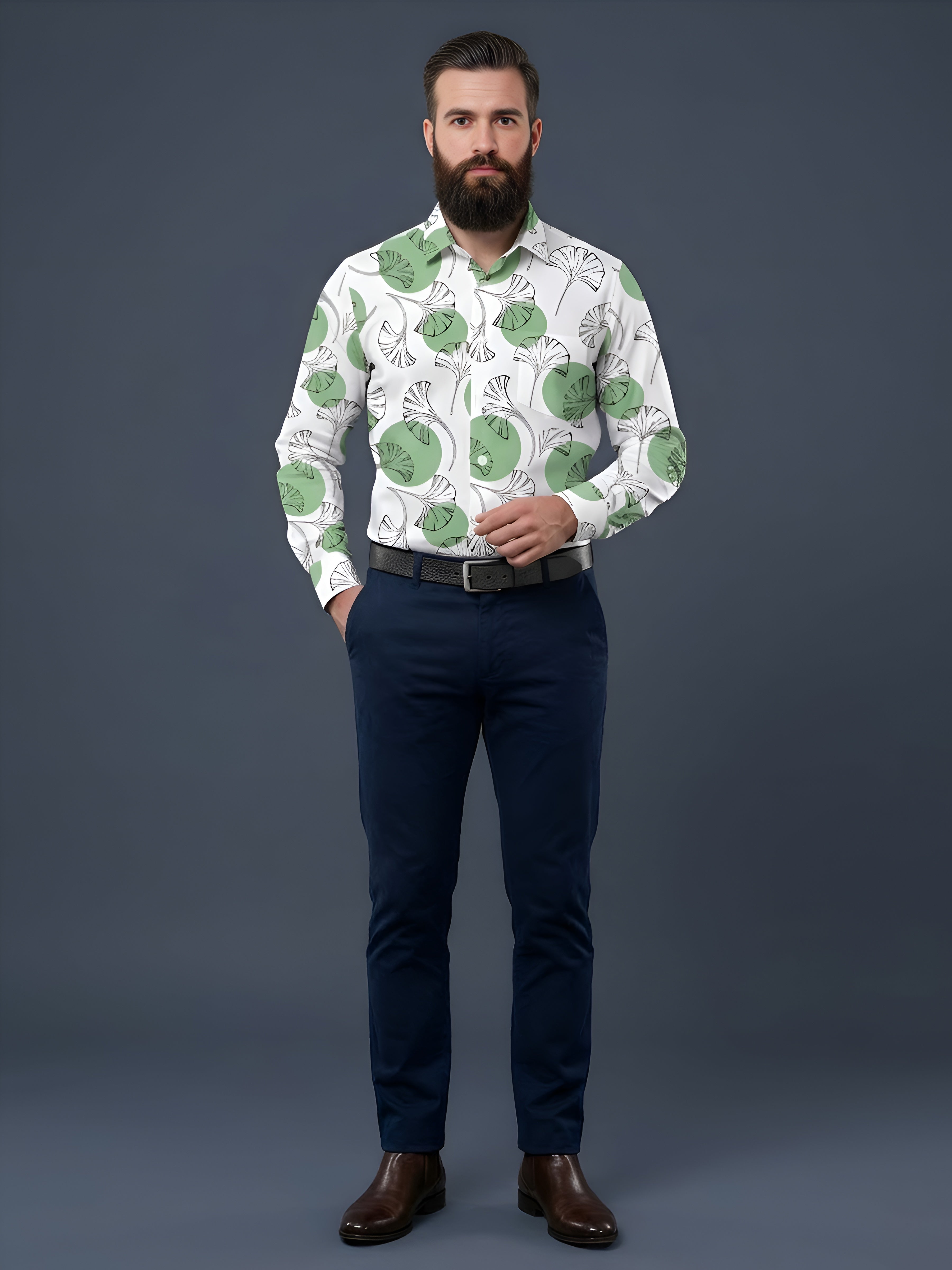 Man`s Digital Printed Creamy Colors Full Sleeve Shits 05