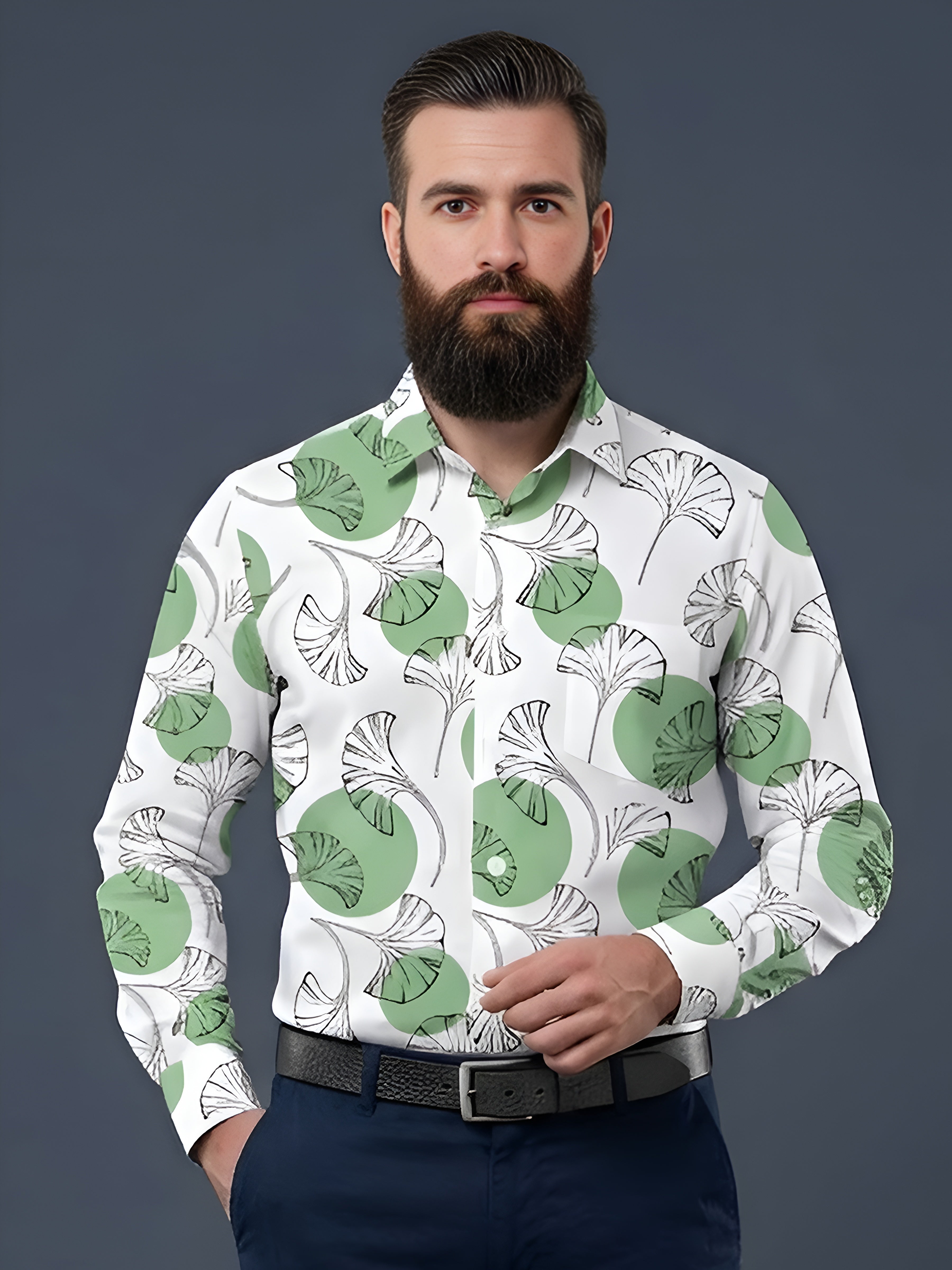 Man`s Digital Printed Creamy Colors Full Sleeve Shits 05