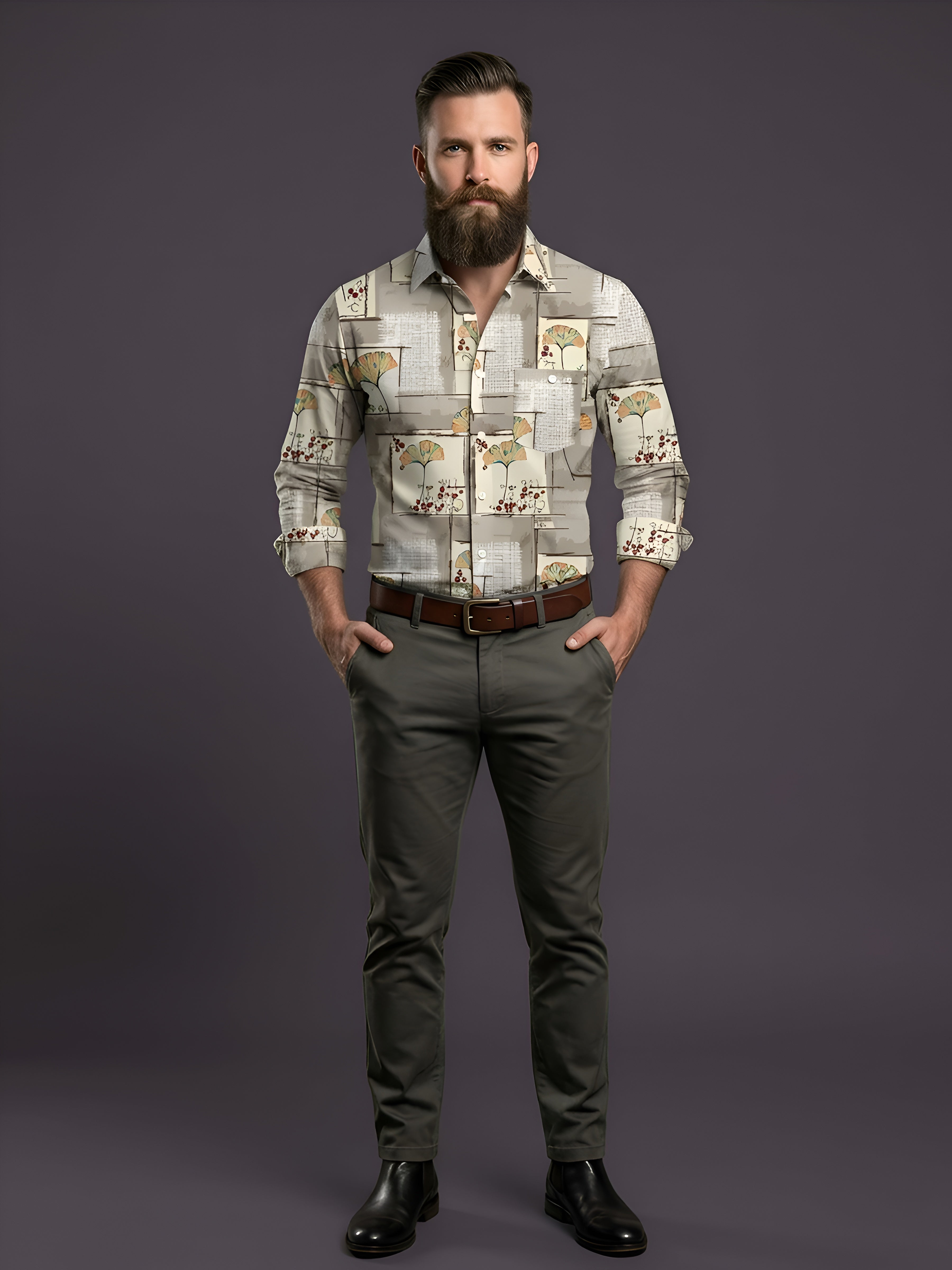 Man`s Digital Printed Creamy Colors Full Sleeve Shits 08