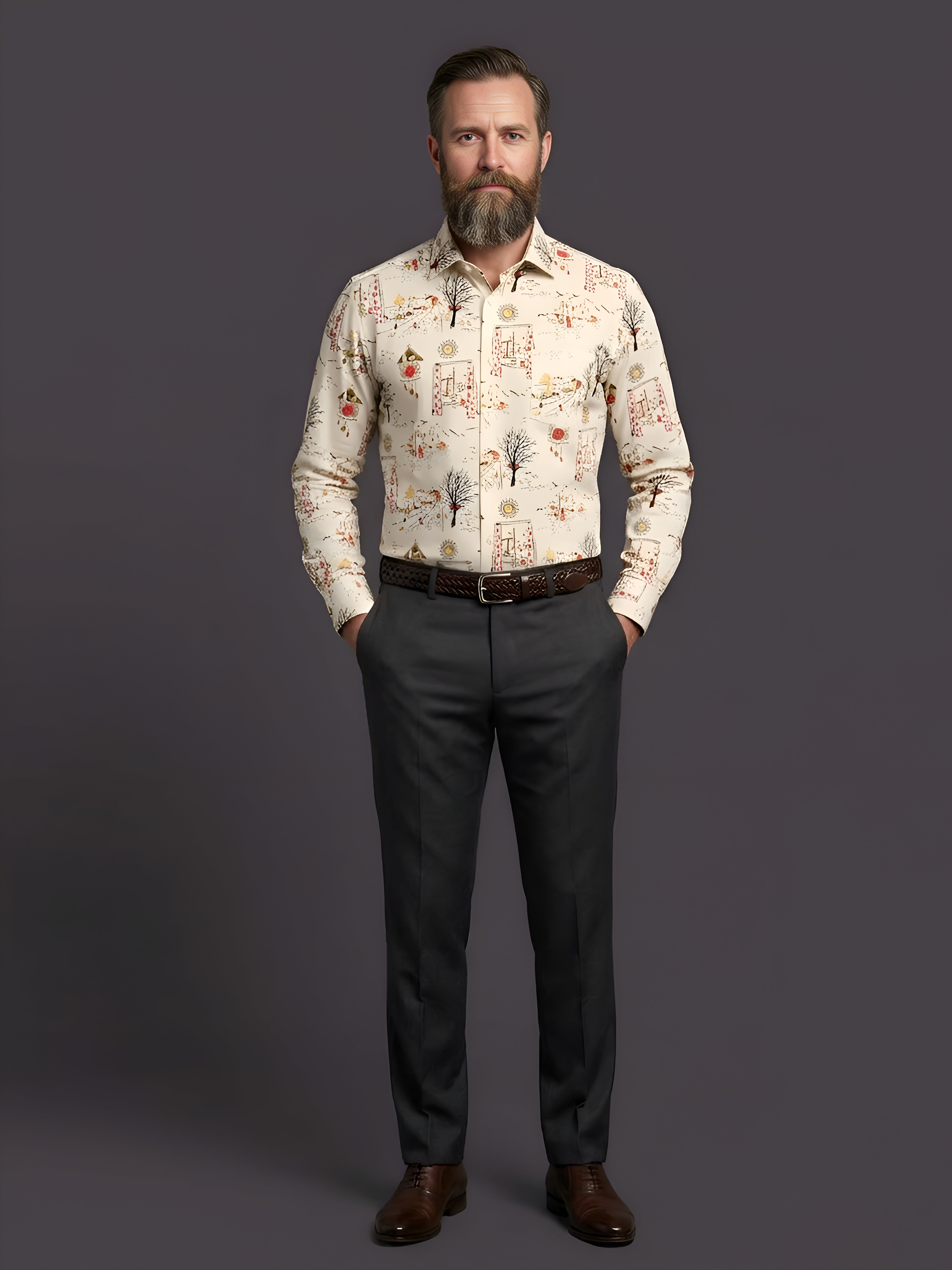 Man`s Digital Printed Creamy Colors Full Sleeve Shits 09