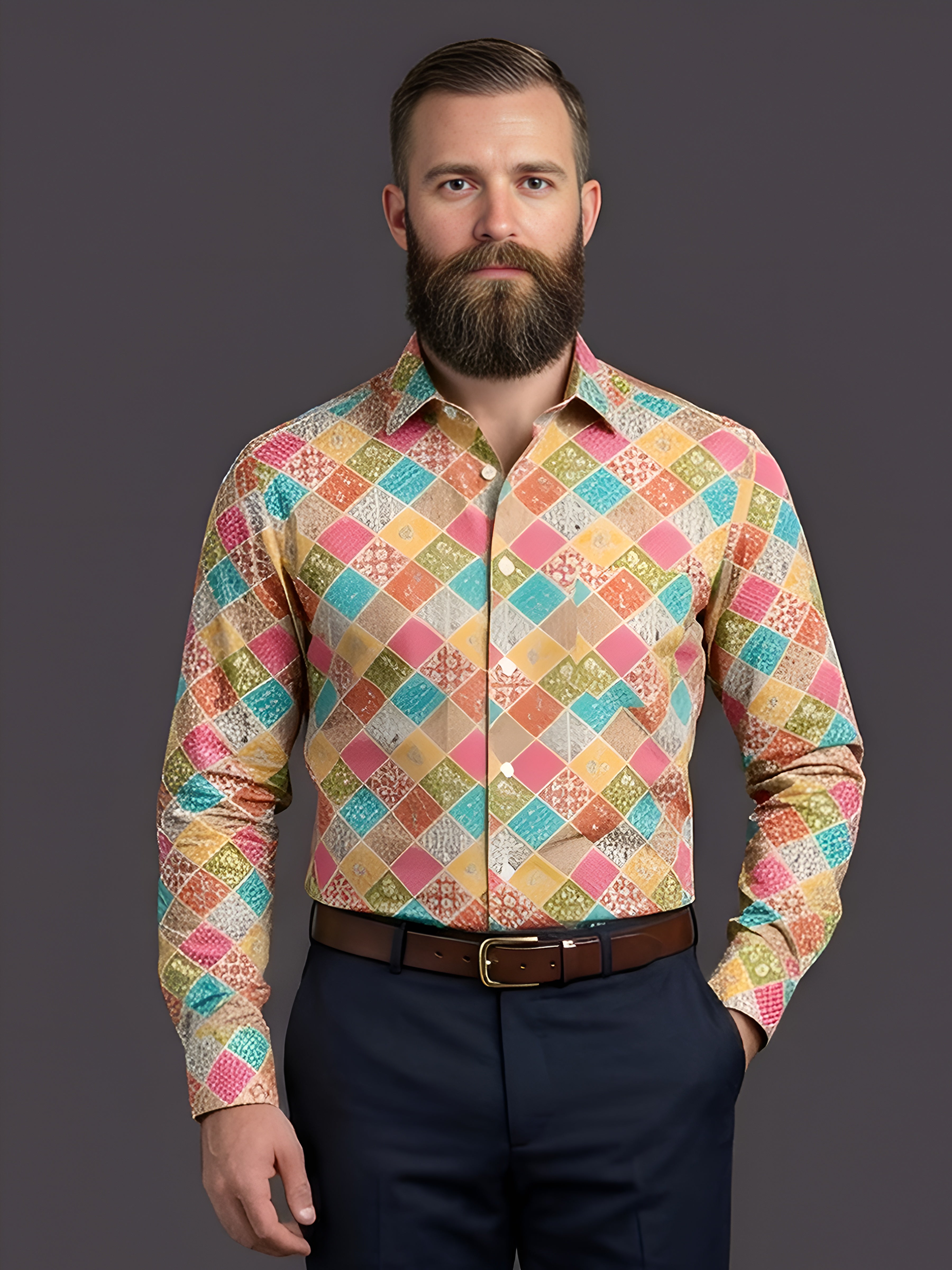 Man`s Digital Printed Creamy Colors Full Sleeve Shits 16