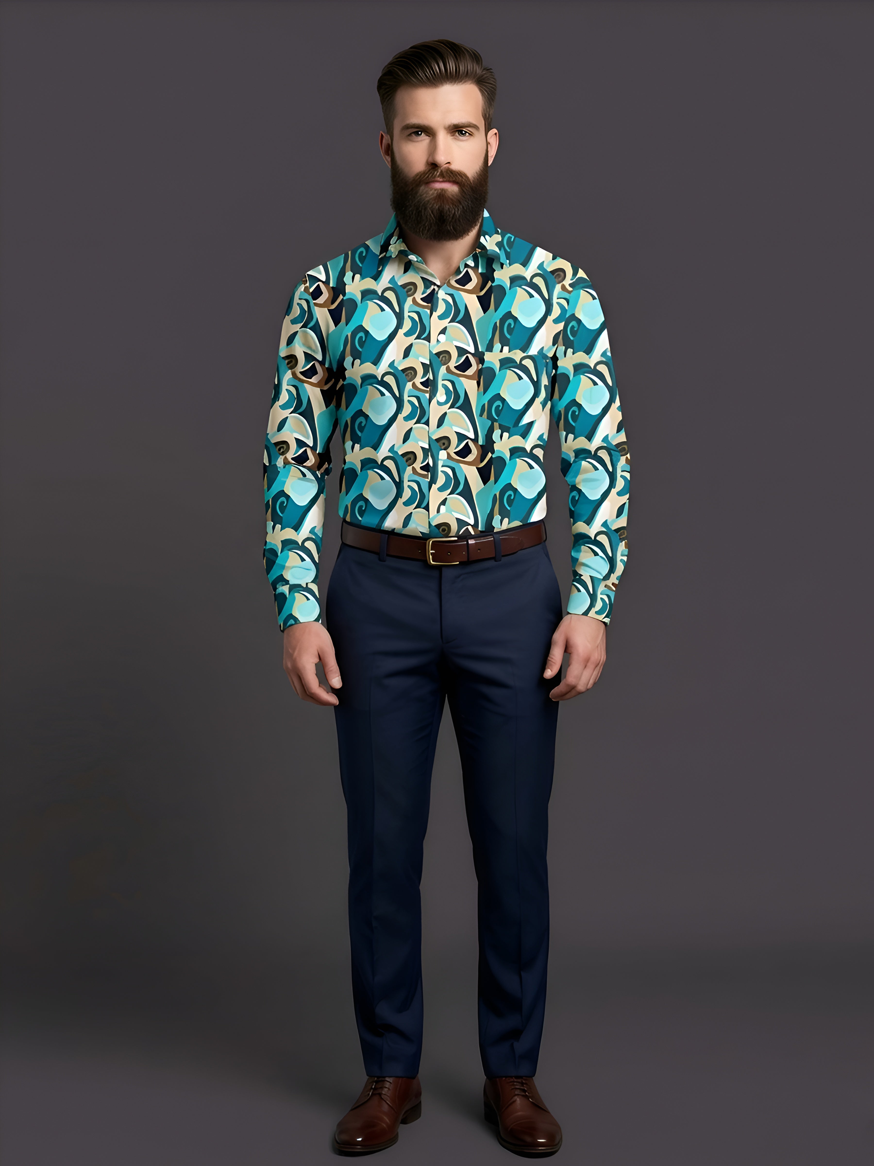 Man`s Digital Printed Creamy Colors Full Sleeve Shits 18
