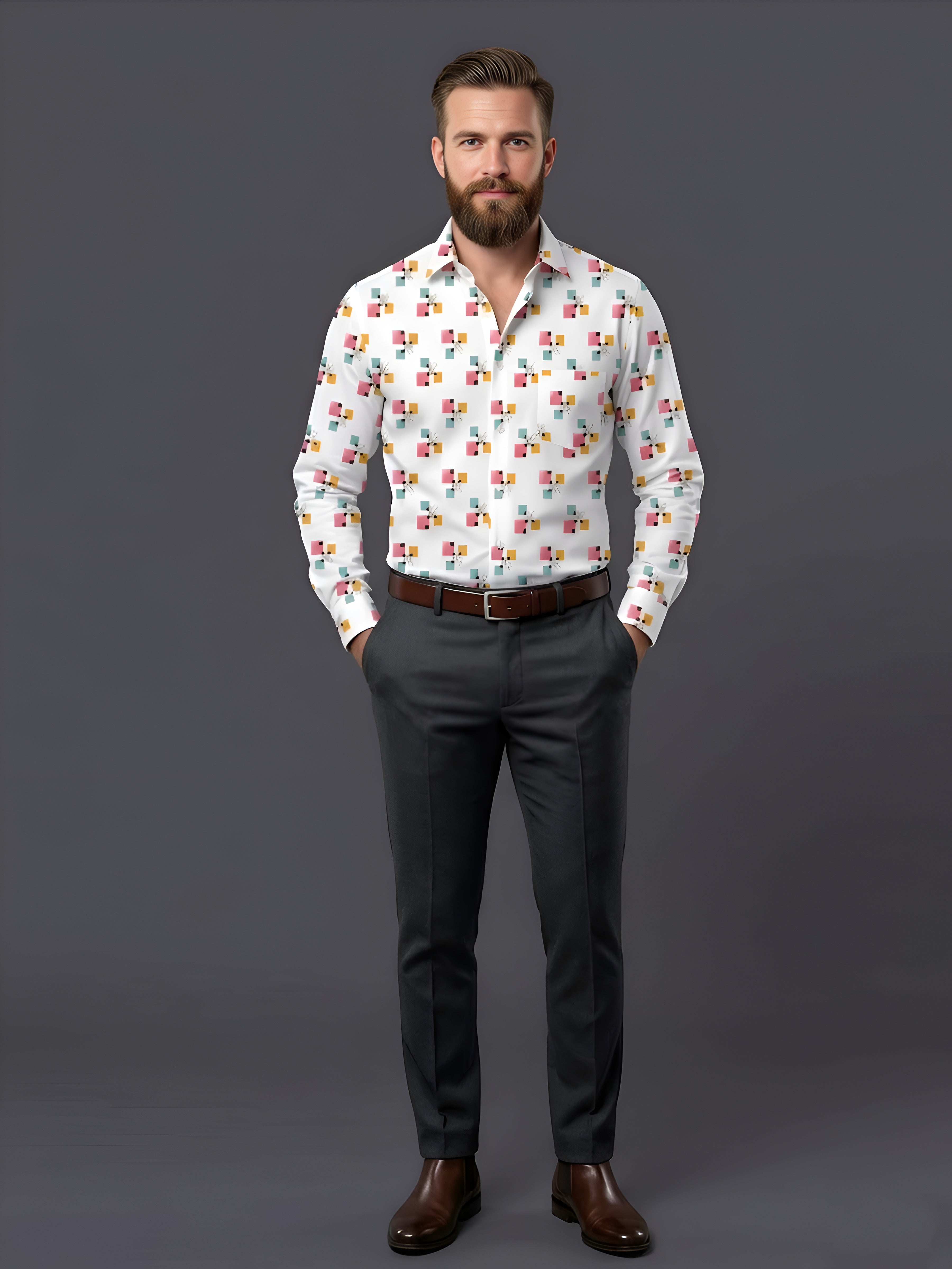 Man`s Digital Printed Creamy Colors Full Sleeve Shits 19