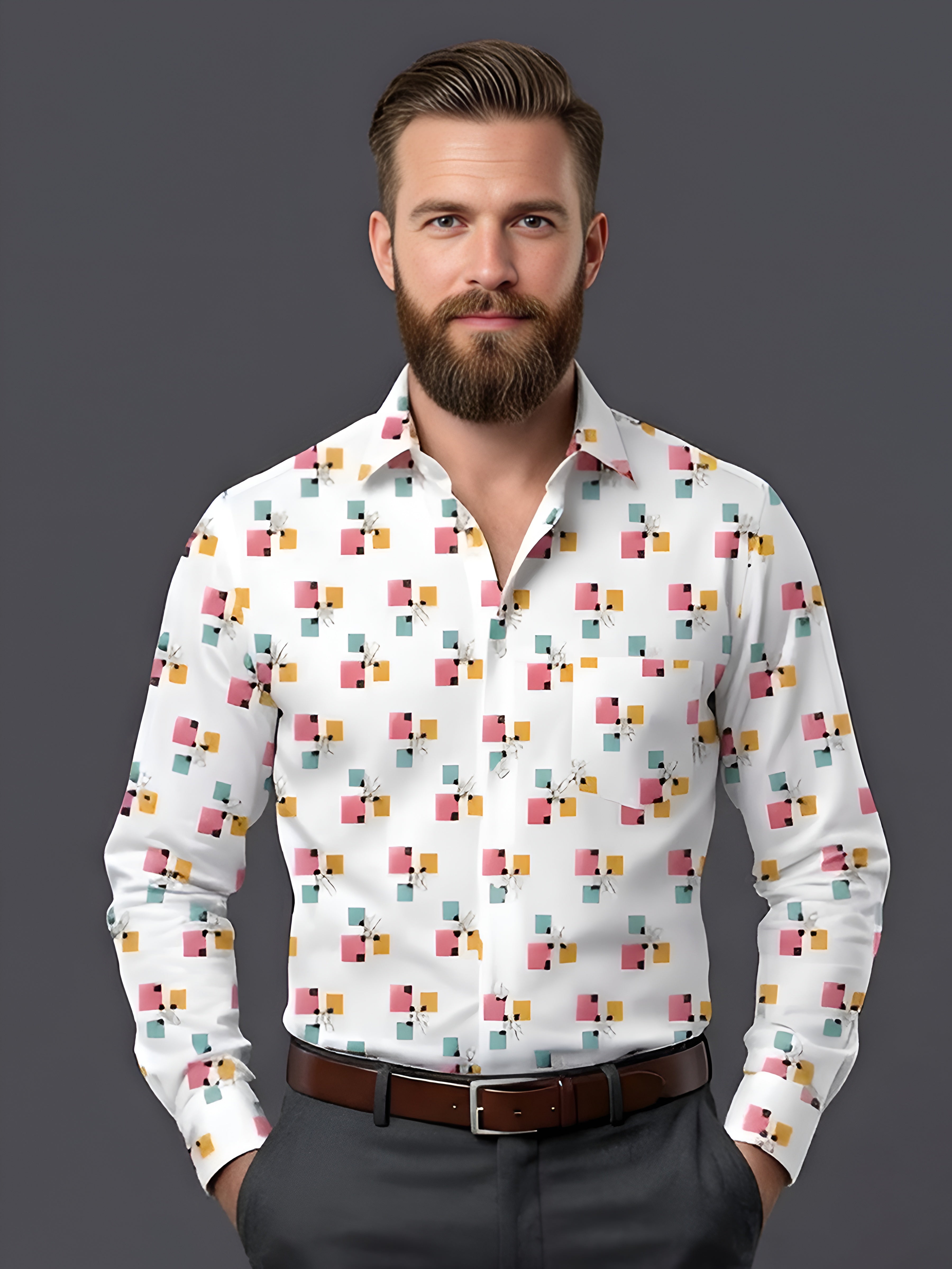 Man`s Digital Printed Creamy Colors Full Sleeve Shits 19