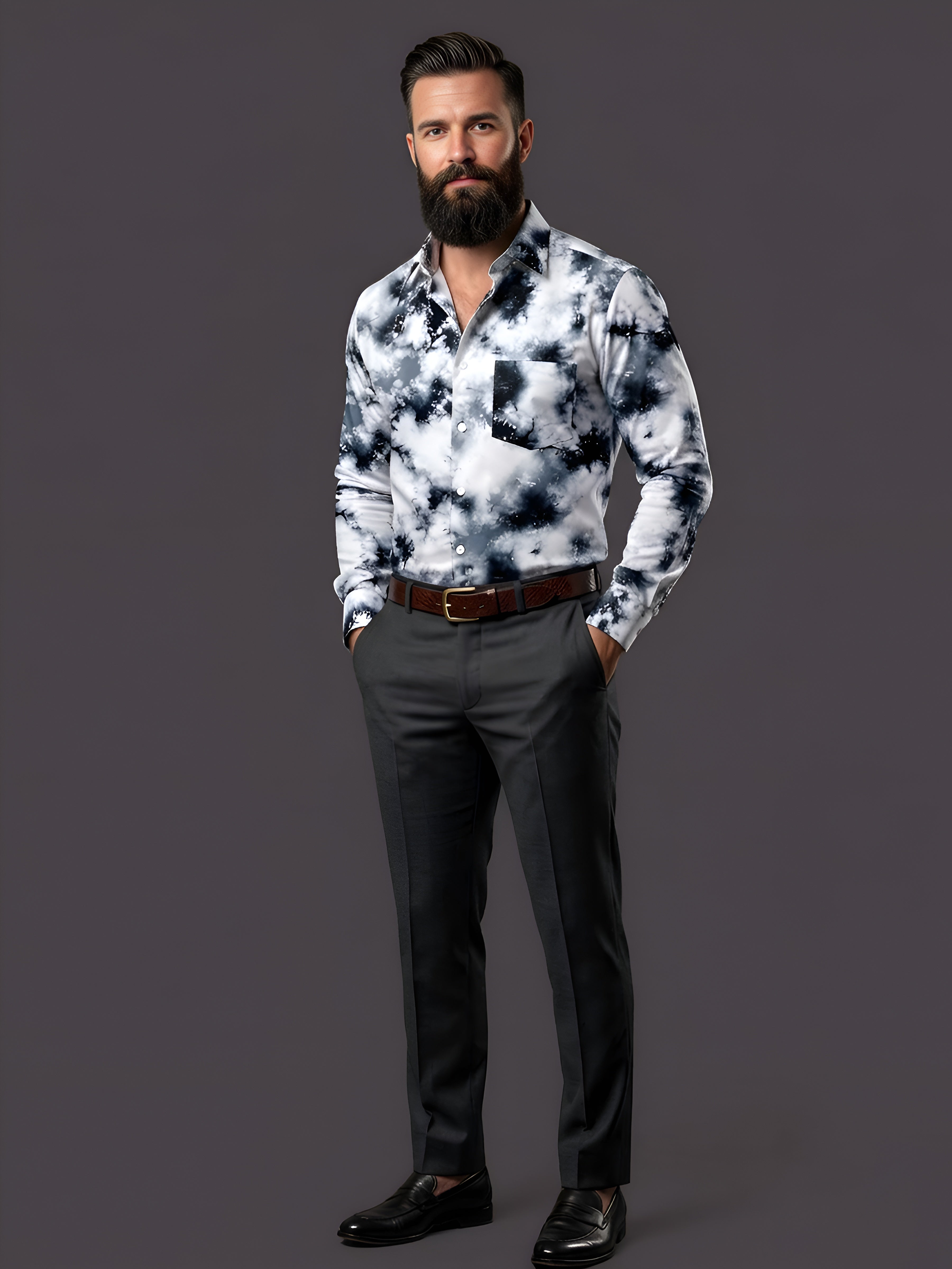 Man`s Digital Printed Creamy Colors Full Sleeve Shits 25