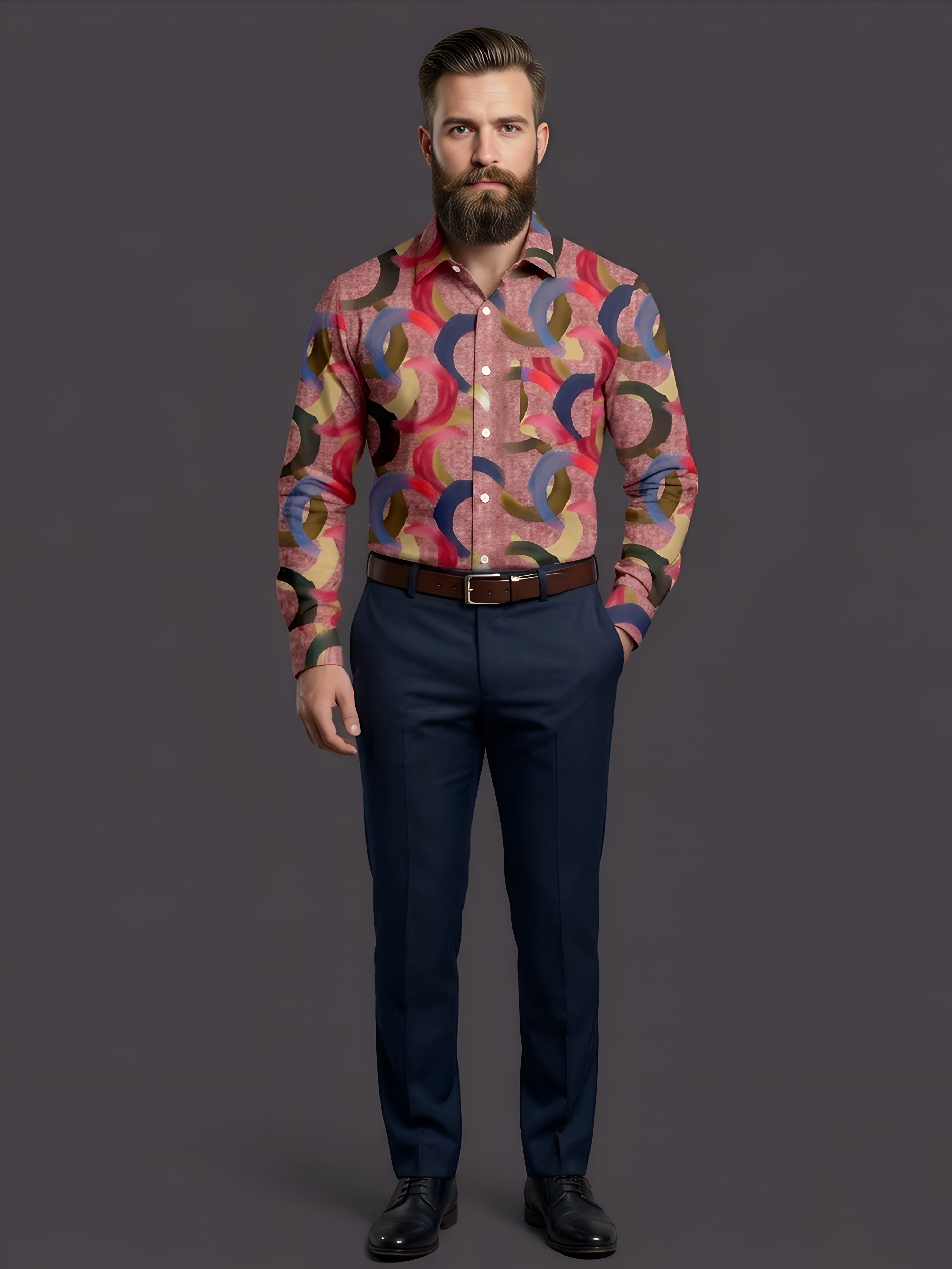 Man`s Digital Printed Creamy Colors Full Sleeve Shits 29