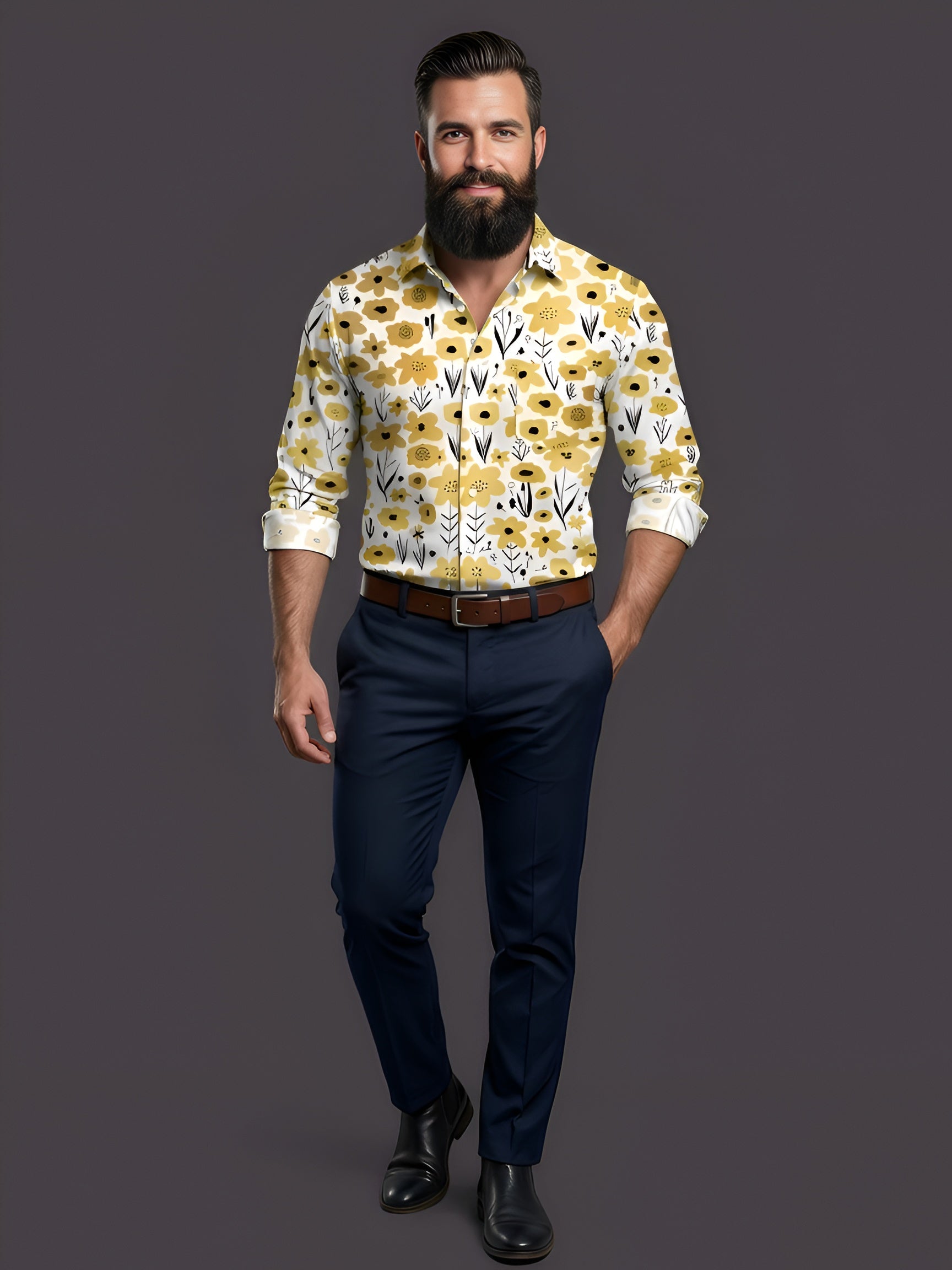 Man`s Digital Printed Creamy Colors Full Sleeve Shits 32