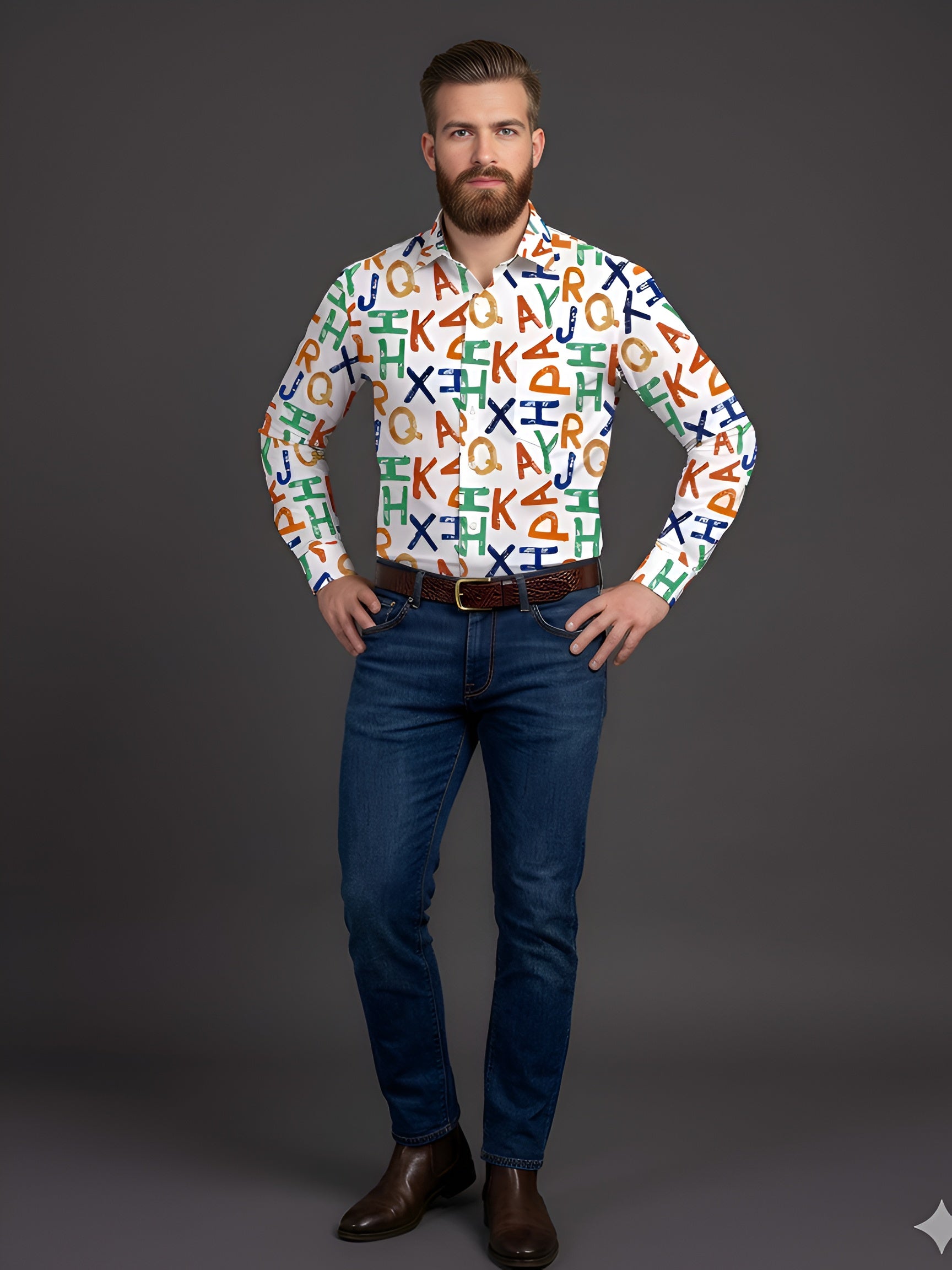 Man`s Digital Printed Creamy Colors Full Sleeve Shits 34