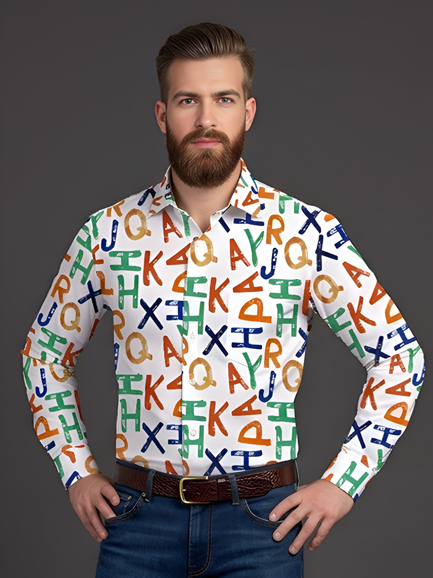 Man`s Digital Printed Creamy Colors Full Sleeve Shits 34