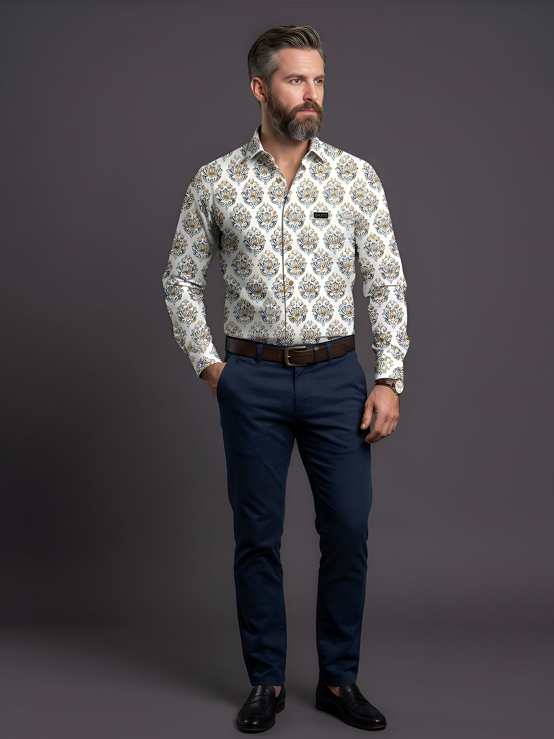 Man`s Digital Printed Creamy Colors Full Sleeve Shits 37