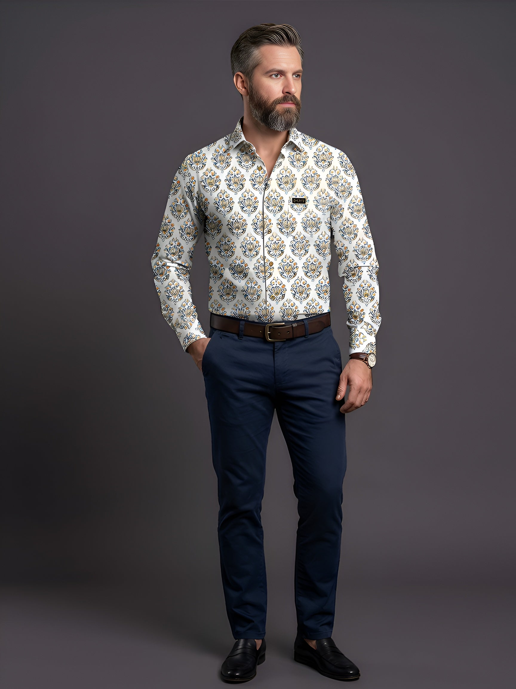 Man`s Digital Printed Creamy Colors Full Sleeve Shits 37