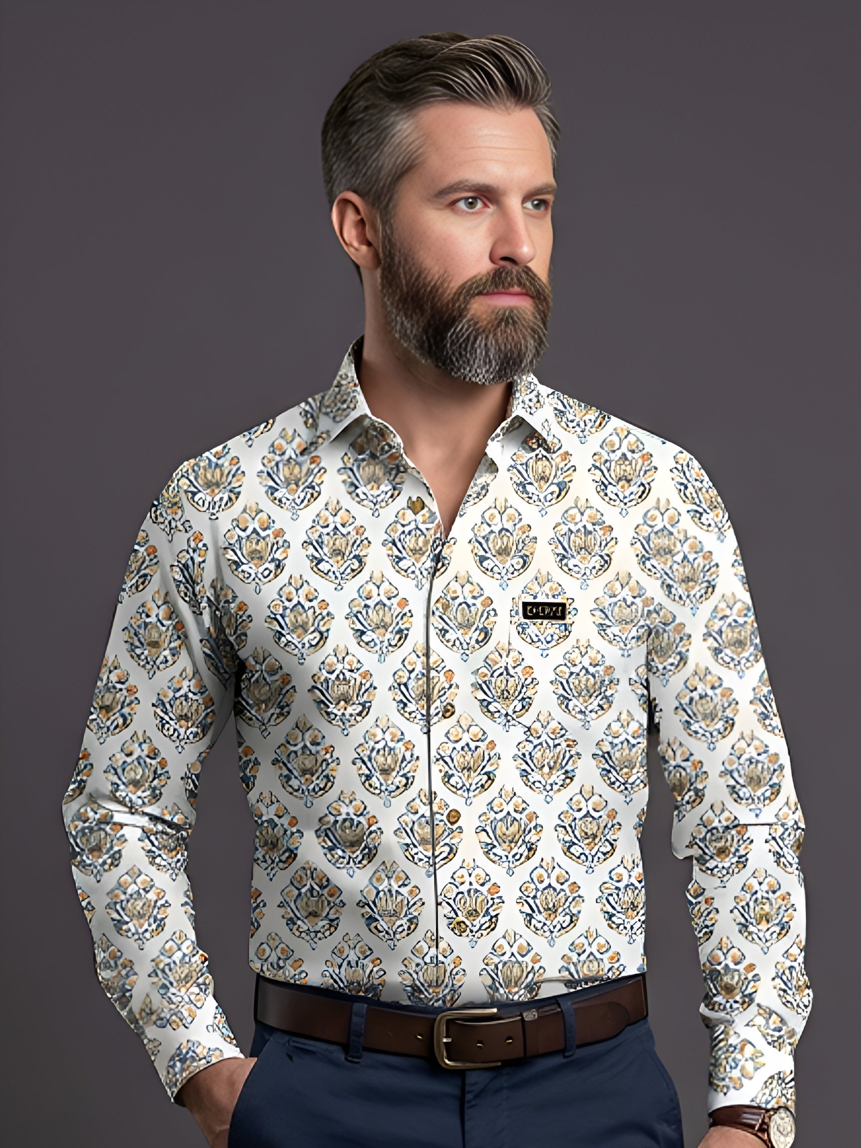 Man`s Digital Printed Creamy Colors Full Sleeve Shits 37