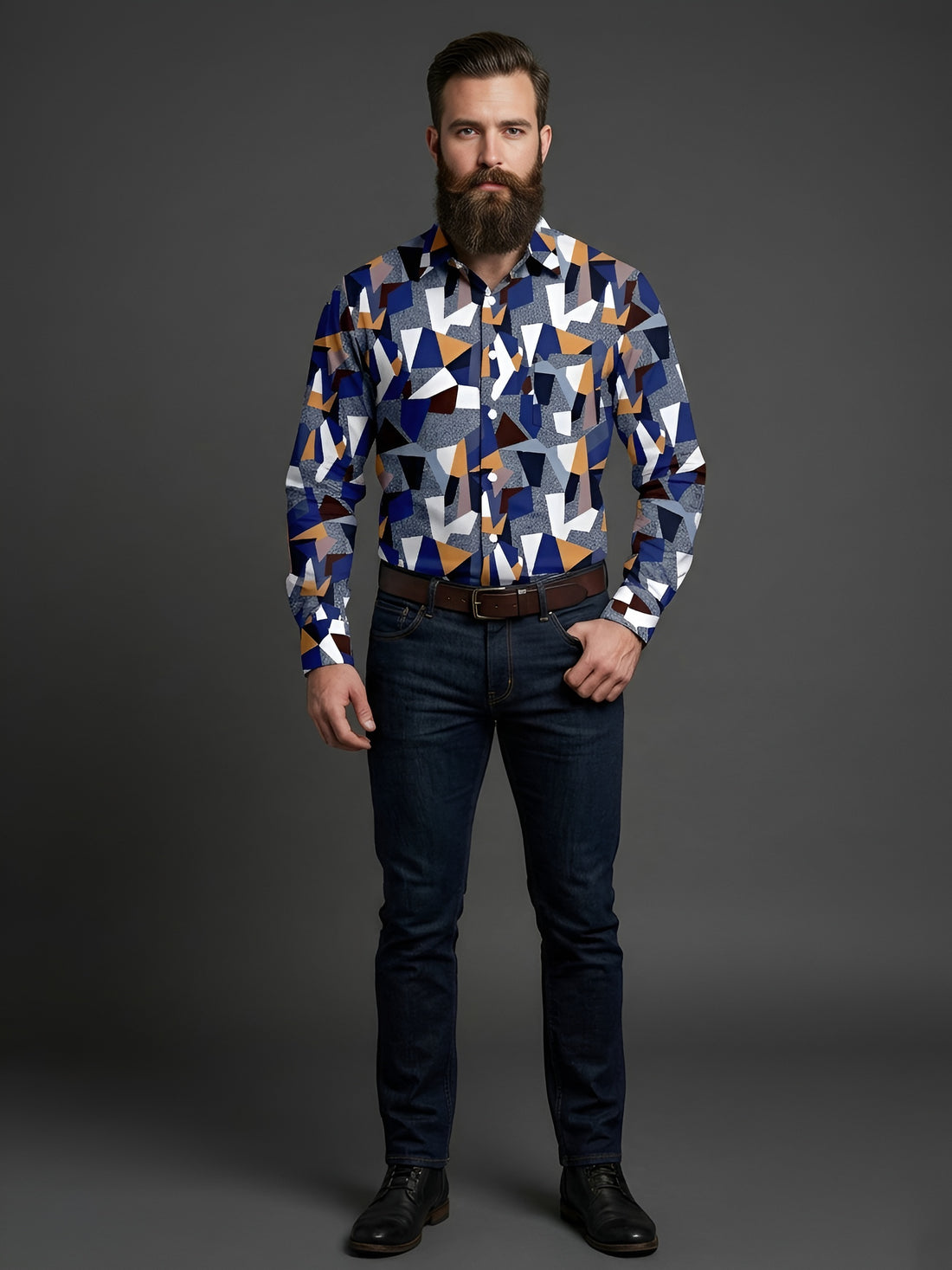 Man`s Digital Printed Creamy Colors Full Sleeve Shits 38