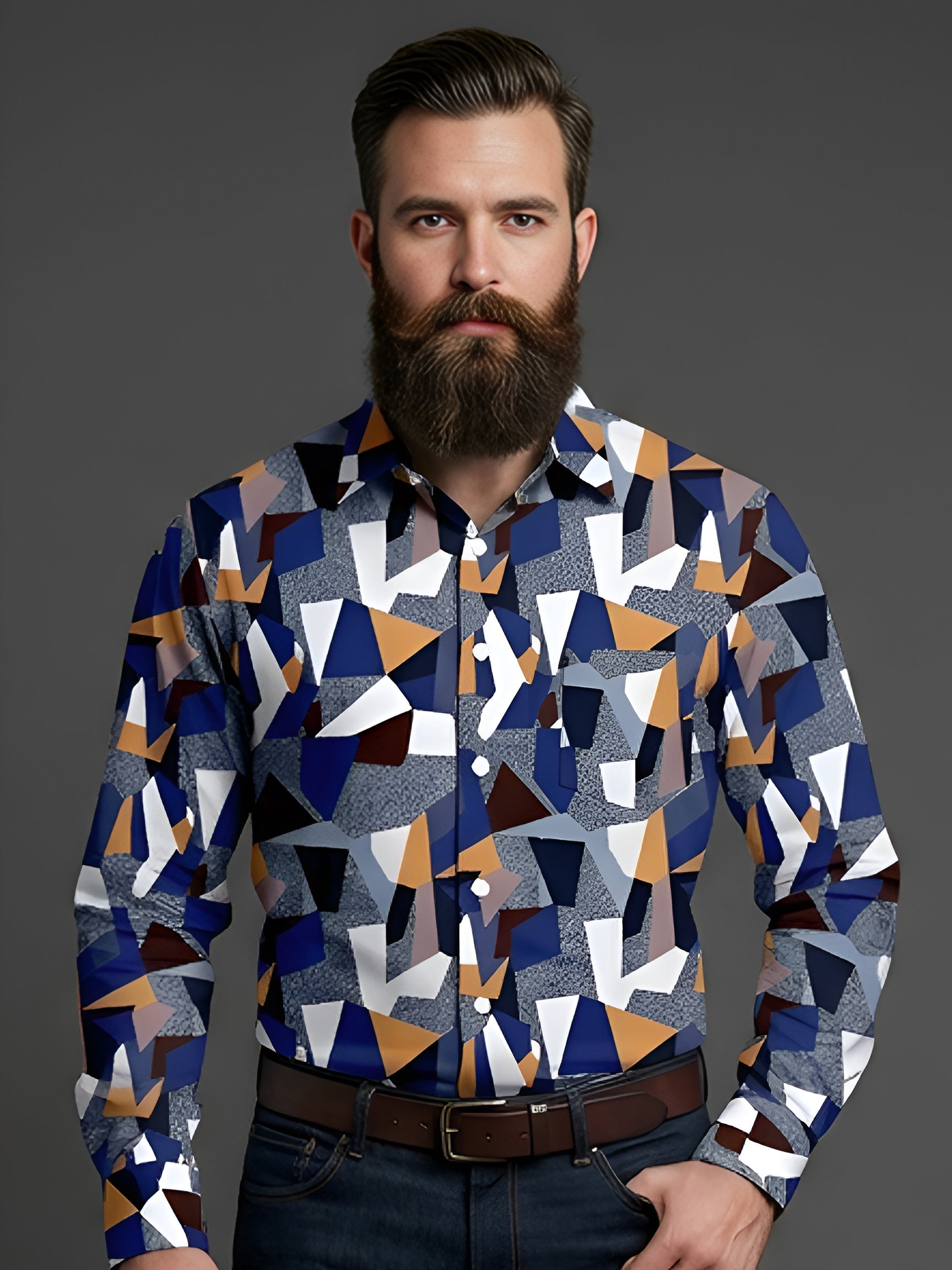 Man`s Digital Printed Creamy Colors Full Sleeve Shits 38