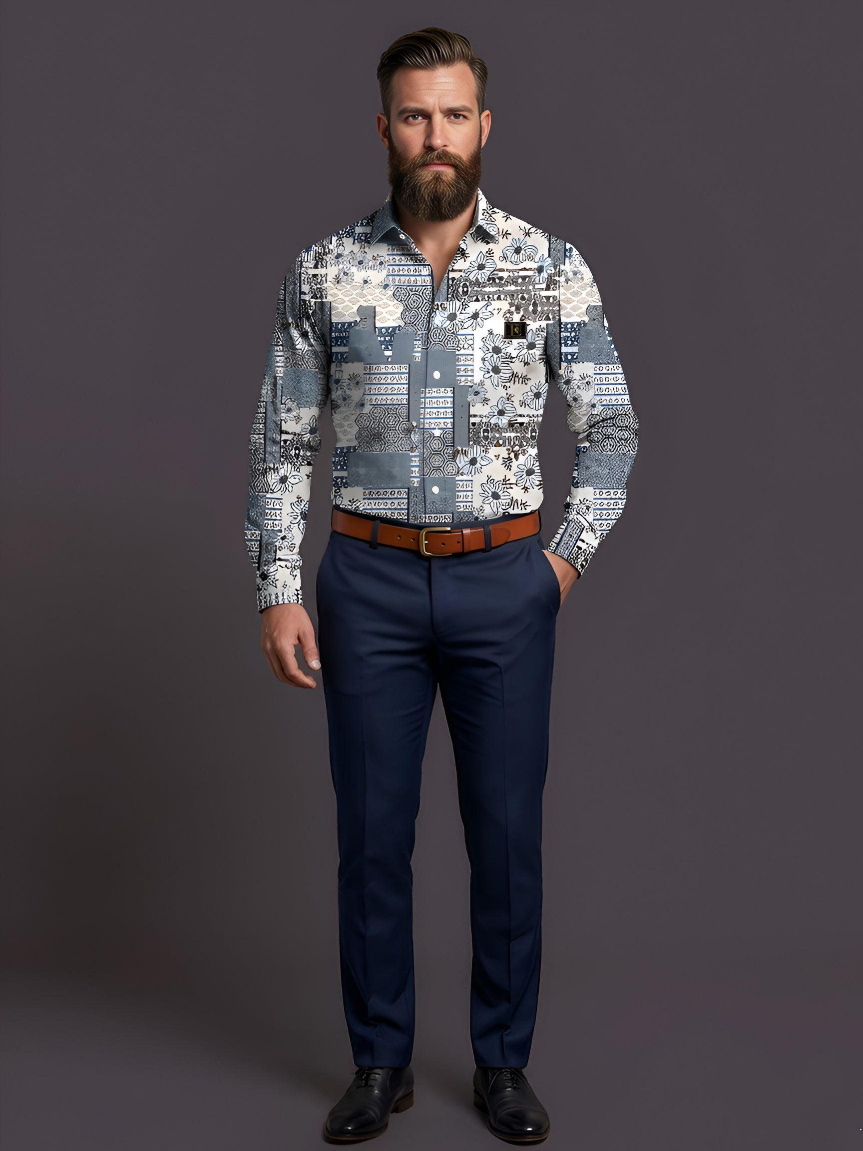 Man`s Digital Printed Creamy Colors Full Sleeve Shits 41