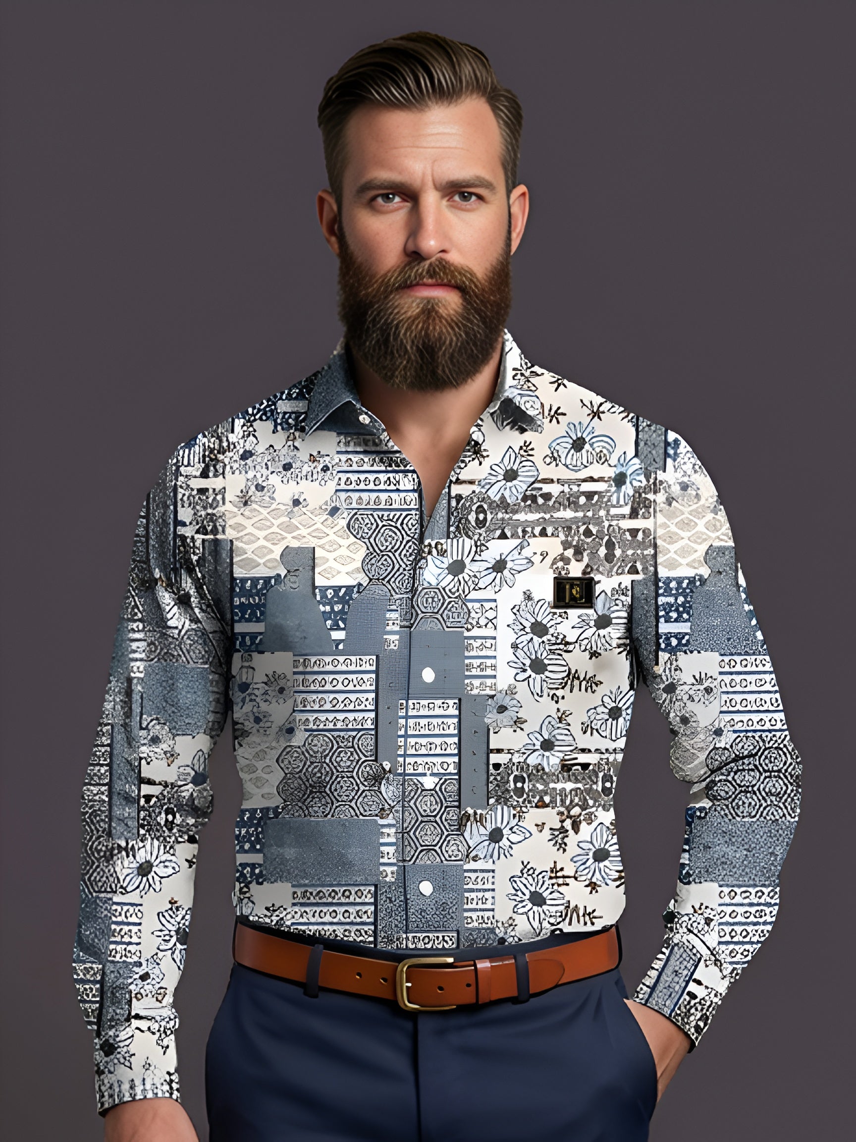 Man`s Digital Printed Creamy Colors Full Sleeve Shits 41