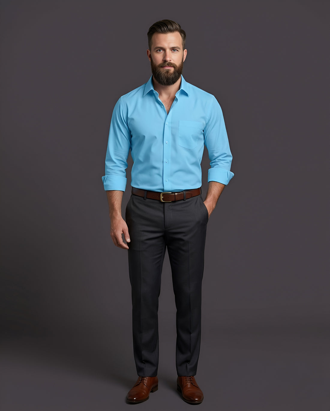 BABBY BLUE | SLIM FIT CASUAL PLAIN SHIRT 1016