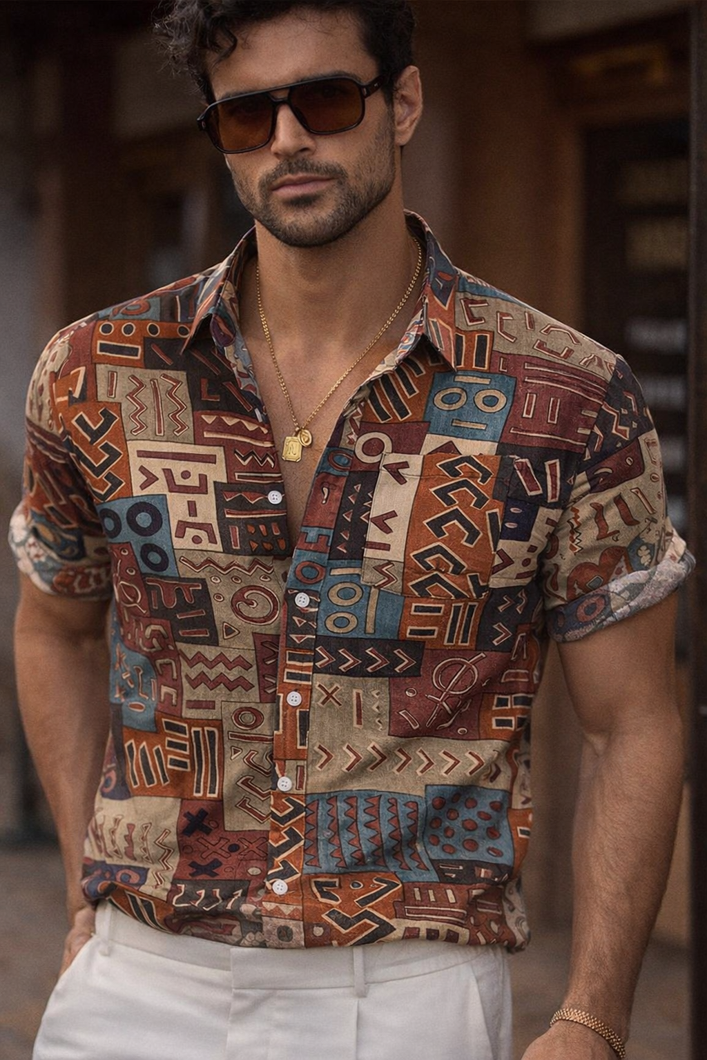 Tribal Print Half Sleeve Casual Shirt