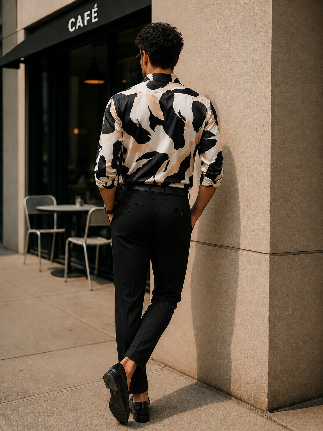 Men’s Premium Abstract Print soft cotton Shirt – Black & Beige Slim Fit Party Wear Shirt