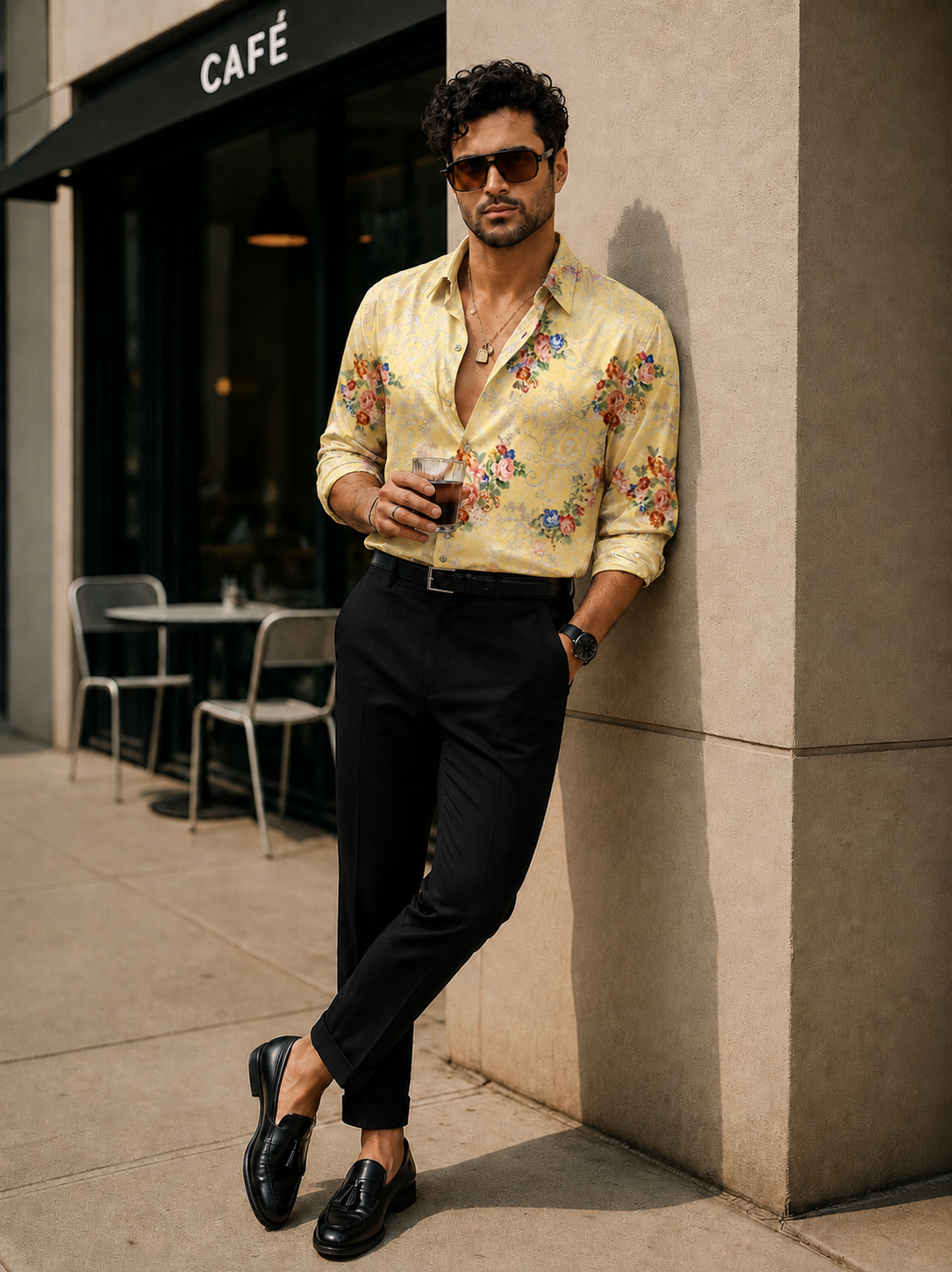 Men's Yellow Floral Printed Pure Cotton Casual Shirt