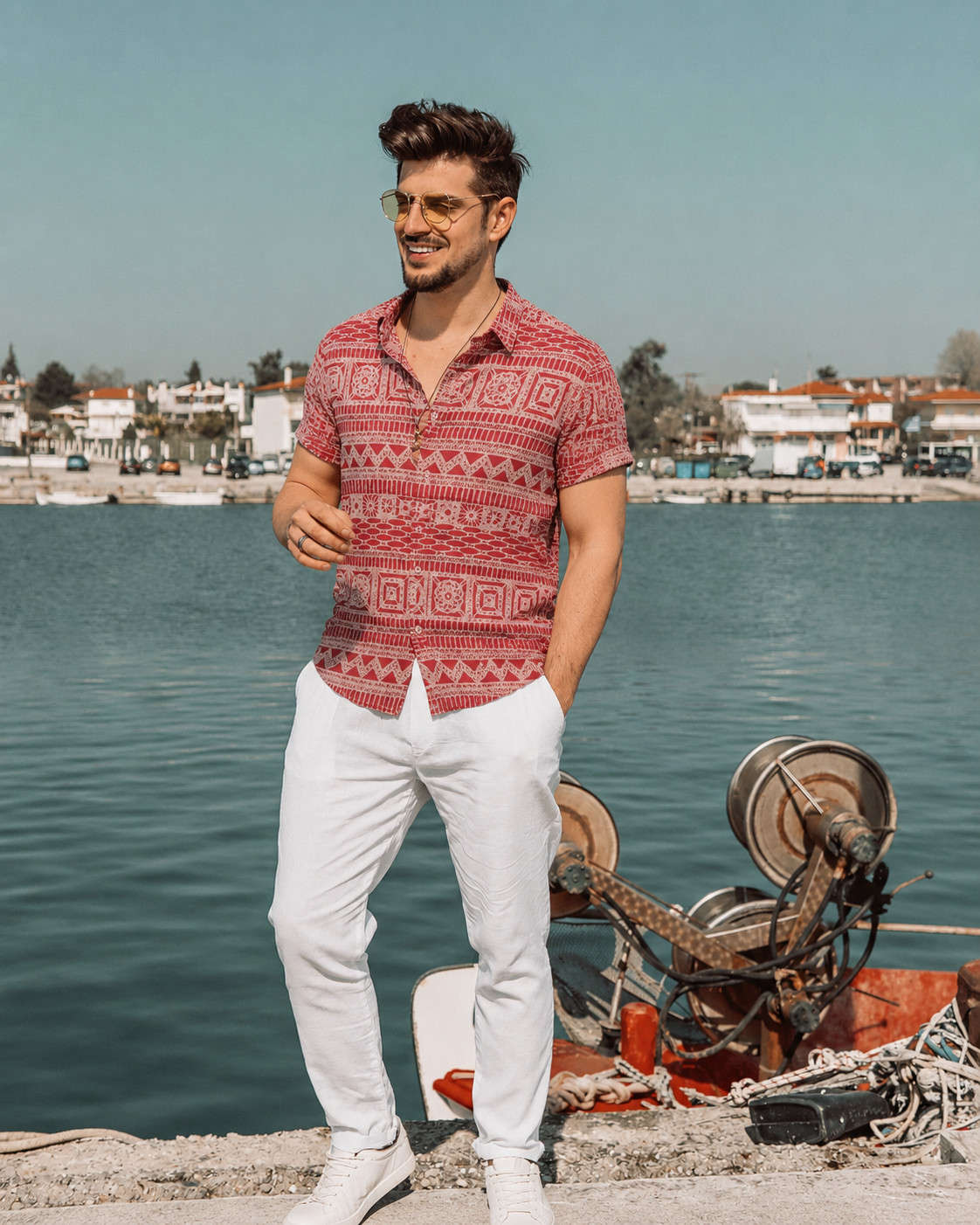 Men’s Tribal Print Half Sleeve Shirt – Premium Summer Casual Wear