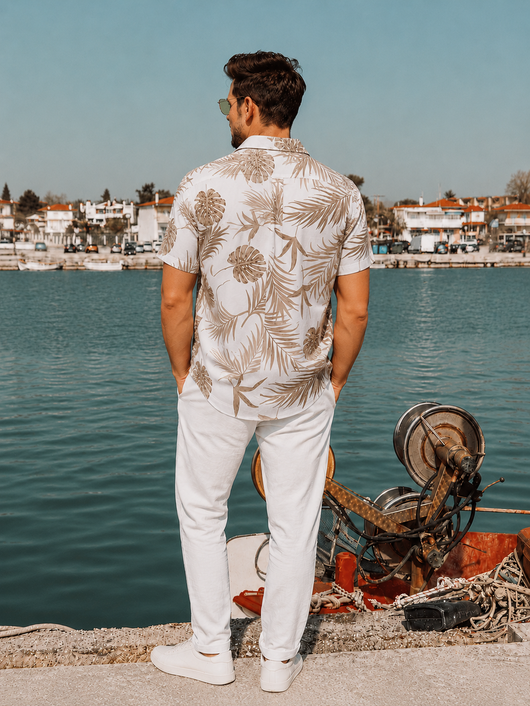 Men’s Premium Tropical Leaf Print Half Sleeve Shirt – Summer Beach Wear
