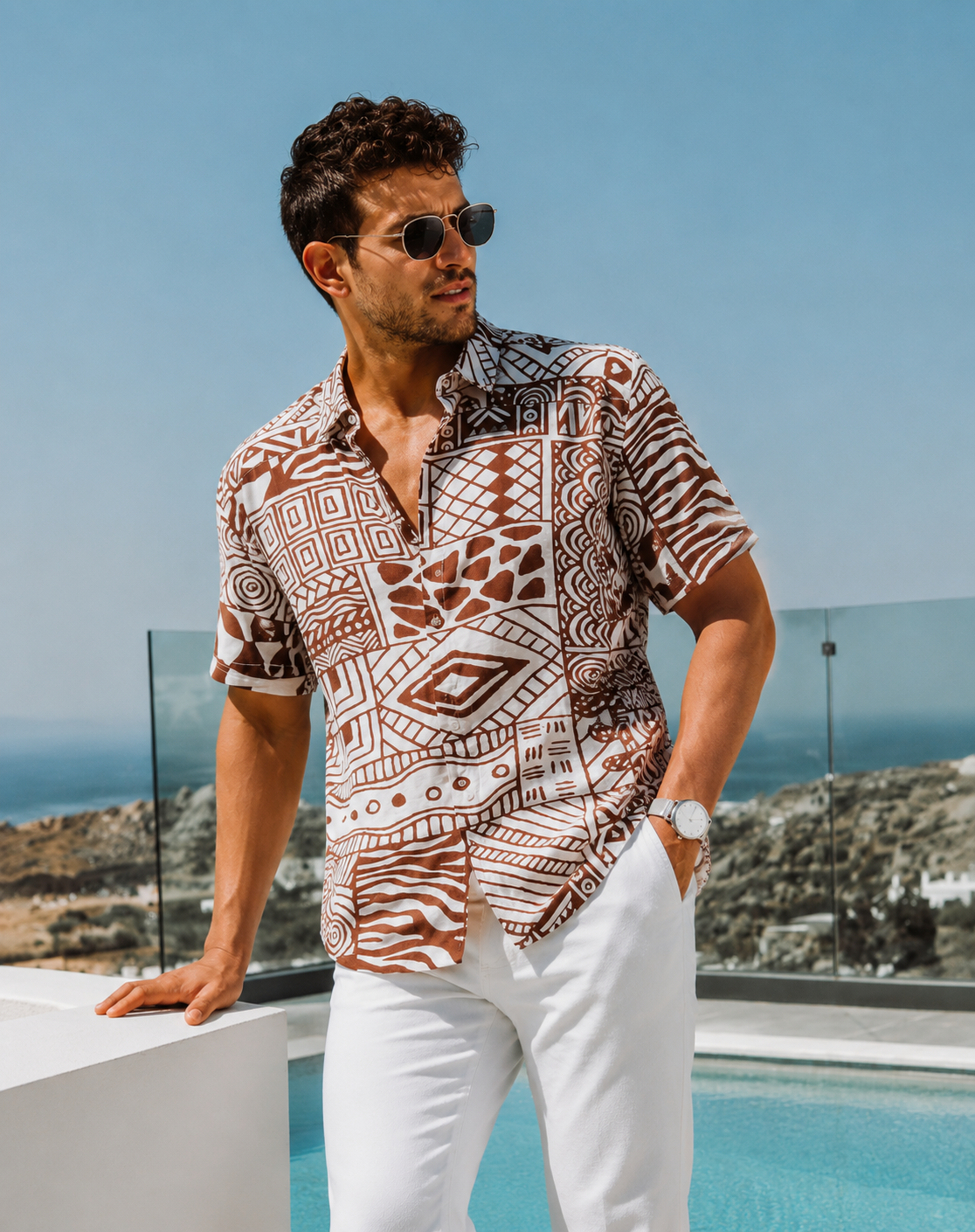 Men’s Premium Tribal Print Half Sleeve Shirt – Summer Resort Wear