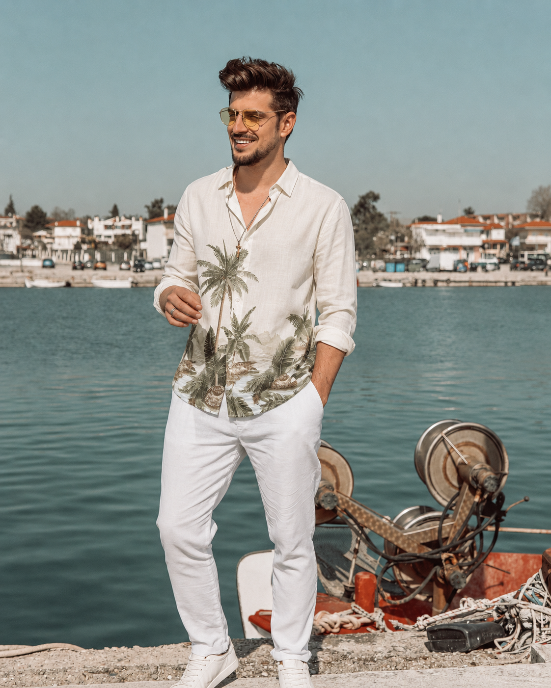 Tropical Palm Print Shirt – Luxury Summer Casual Wear