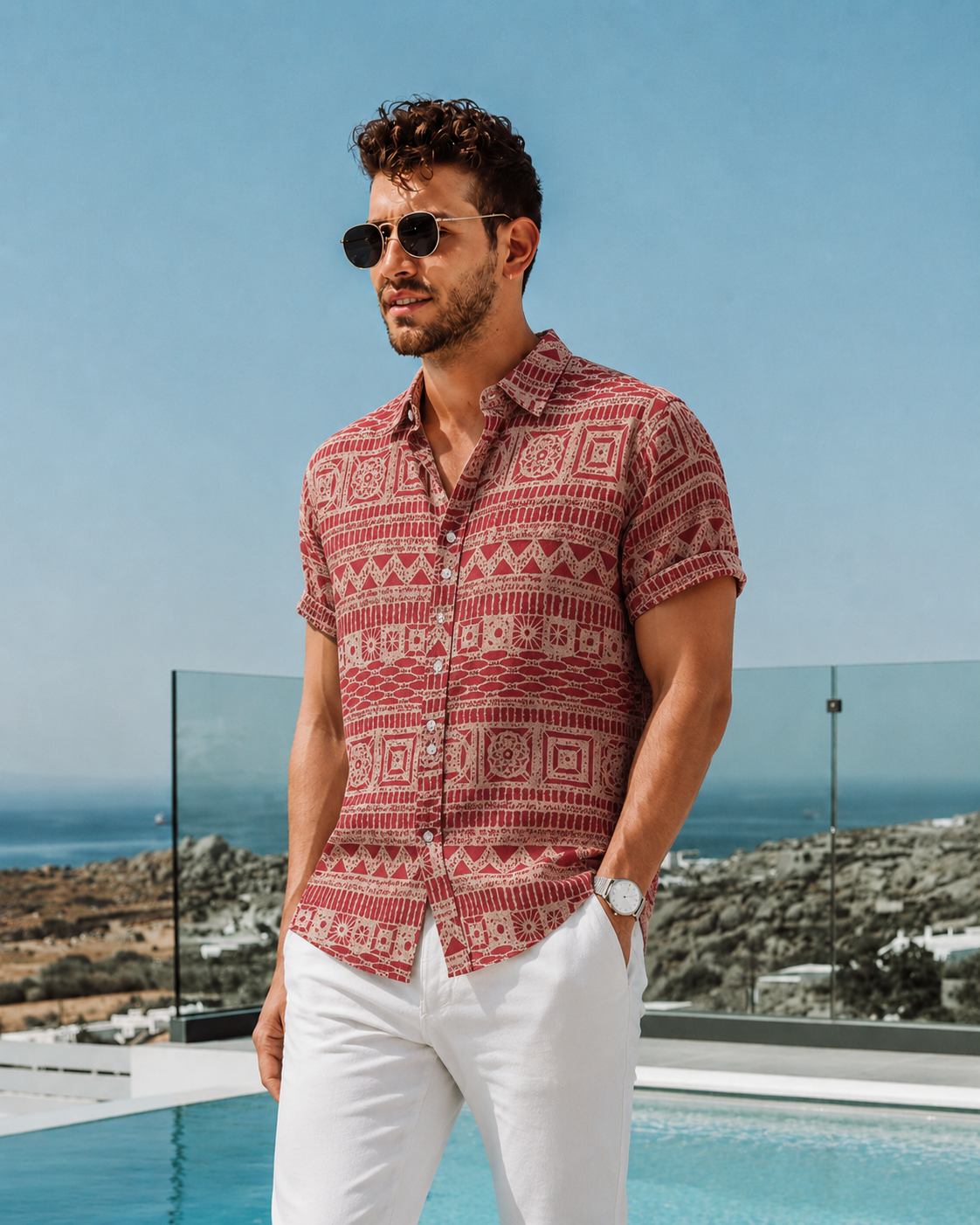 Men’s Tribal Print Half Sleeve Shirt – Premium Summer Casual Wear