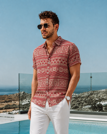 Men’s Tribal Print Half Sleeve Shirt – Premium Summer Casual Wear