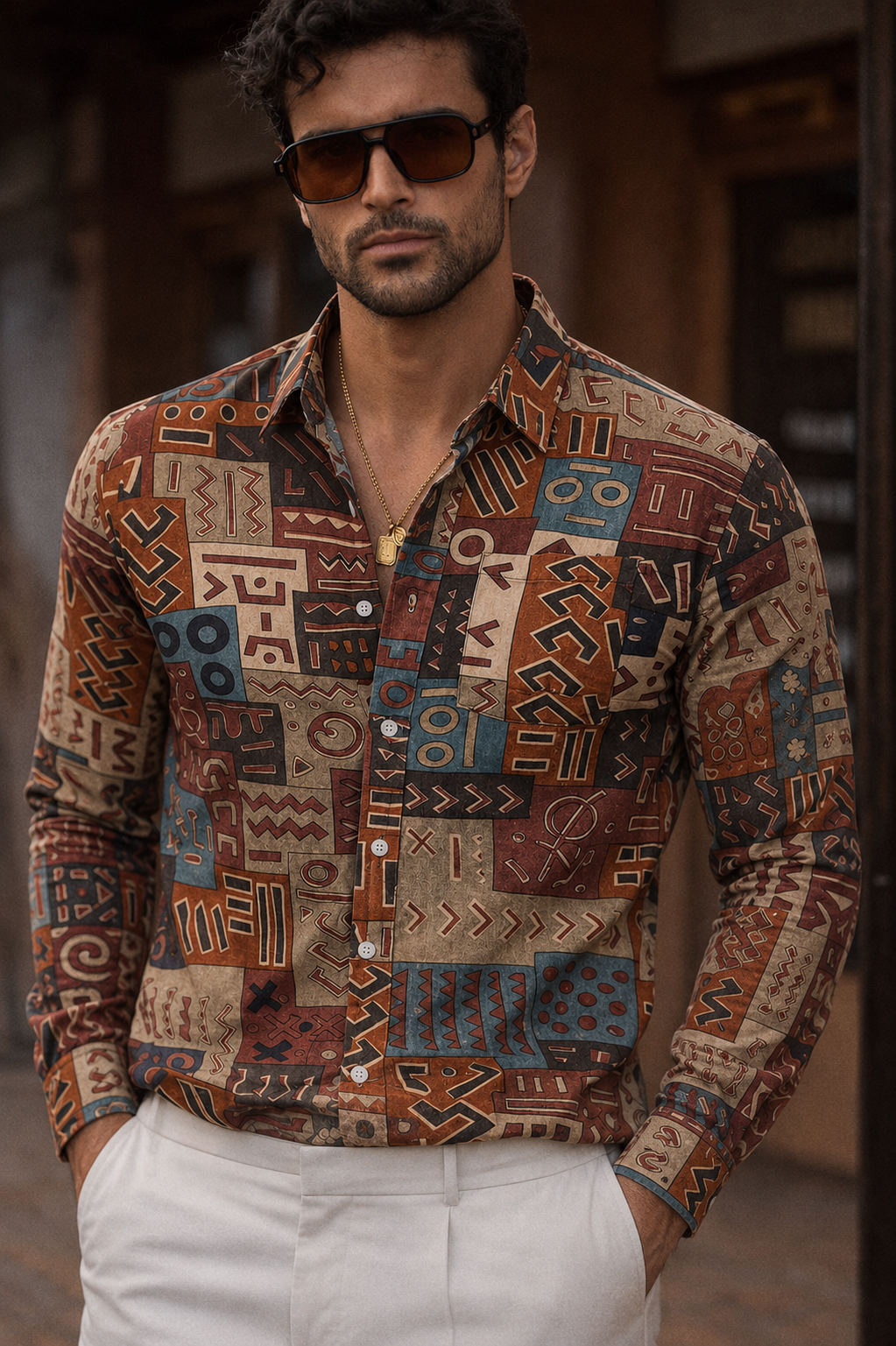 Tribal Print Half Sleeve Casual Shirt