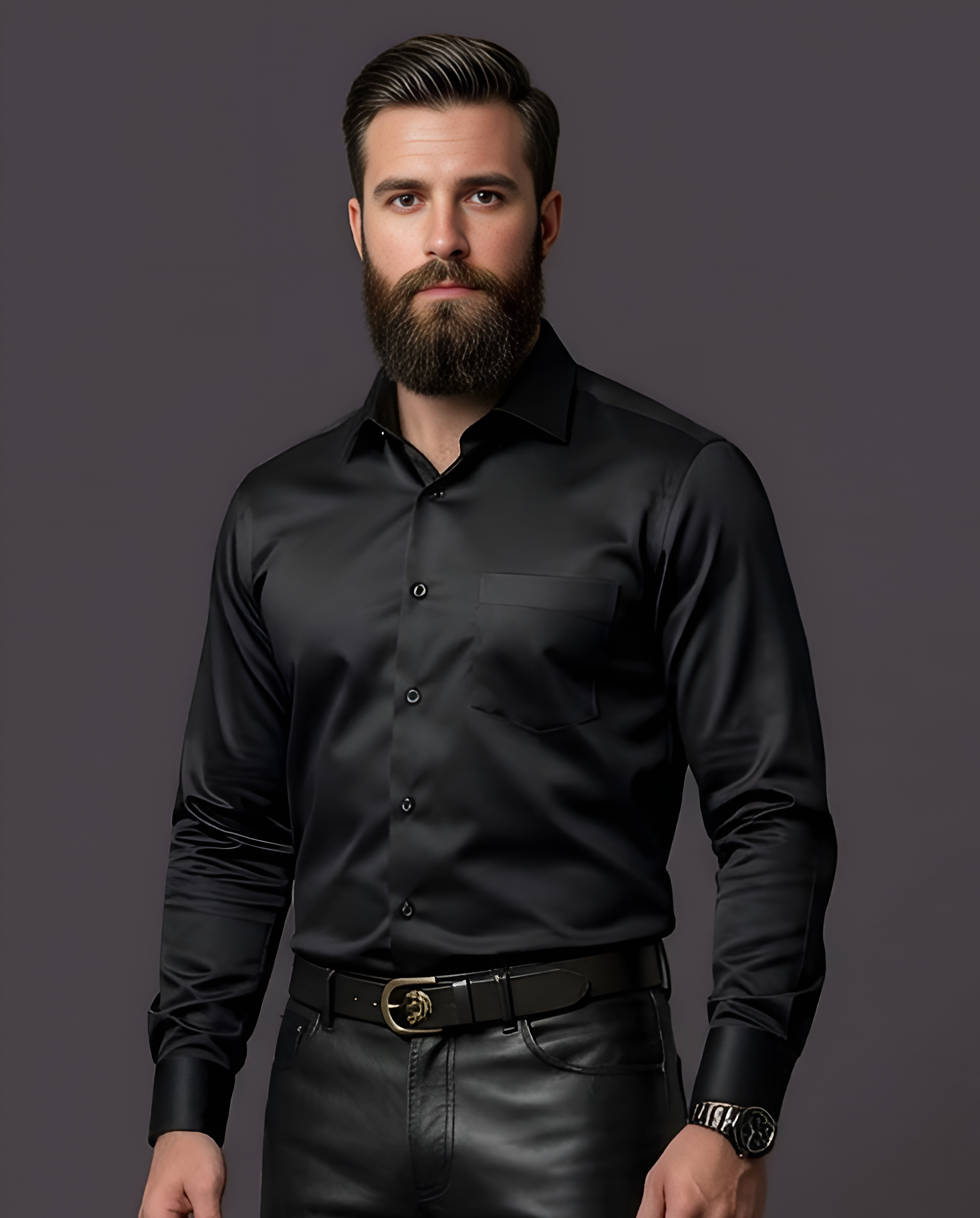 DENIM BLACK | SLIM FIT CASUAL PLAIN SHIRT 1015